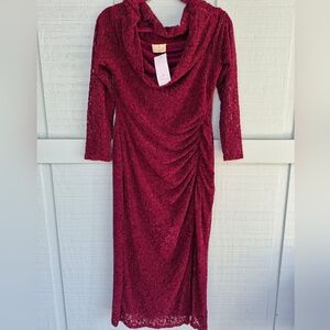Ember Rich Red Long Sleeve Lace Dress Long Ruching XL NWT Romantic Gothic Whimsy